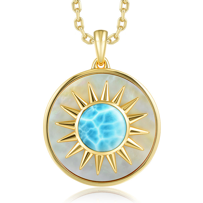 Statement Pendant - White MOP + Larimar - 0083