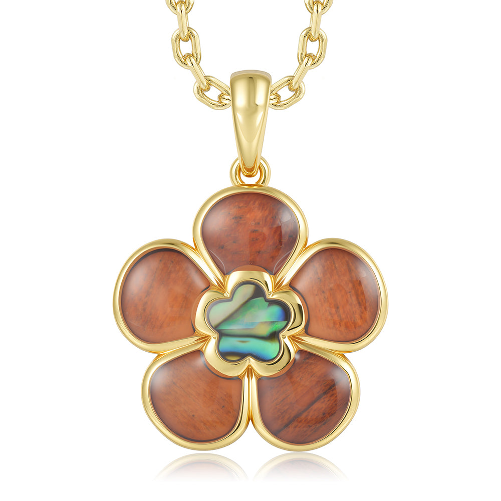 Island Floral Pendant - Abalone + Wood - 0103