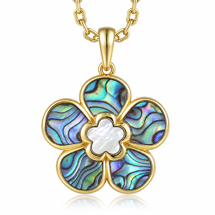 Island Floral Pendant - White MOP + Abalone - 0103