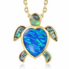 Honu Pendant - Abalone + Blue Opal - 0104