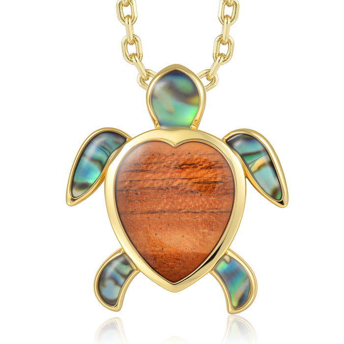 Honu Pendant - Abalone + Wood - 0104