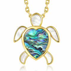 Honu Pendant - White MOP + Abalone - 0104